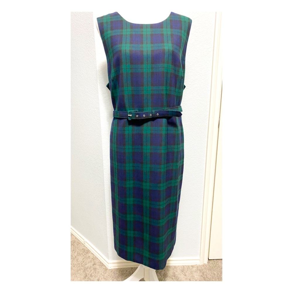 J Crew Black Watch Plaid Sheath Dress with Belt